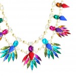 Peacock Jewel Tone Feathers Statement Necklace